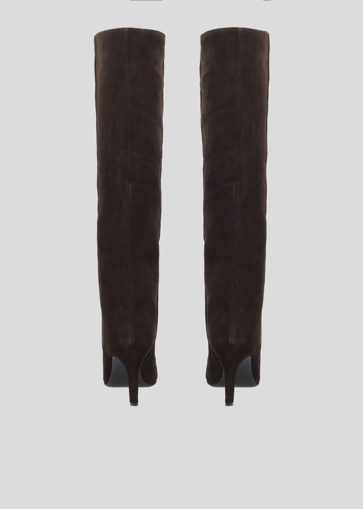 Botas altas de serraje color Chocolate para mujer, con punta afilada y tacón de aguja de 5,5 cm, de Lola Cruz.